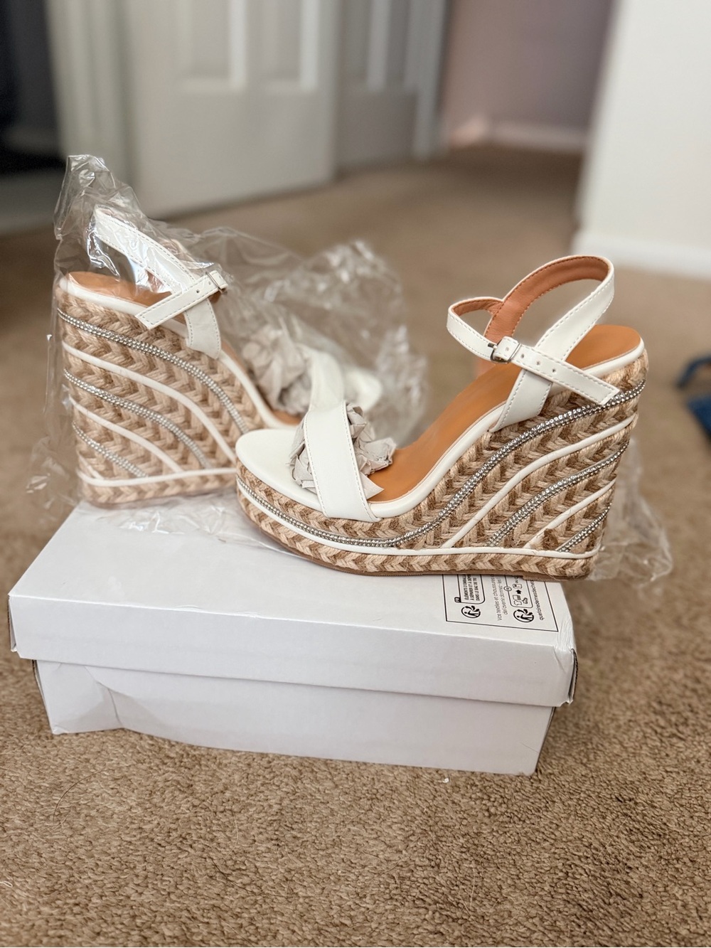 White Espadrille Wedge Sandals with Ankle Strap